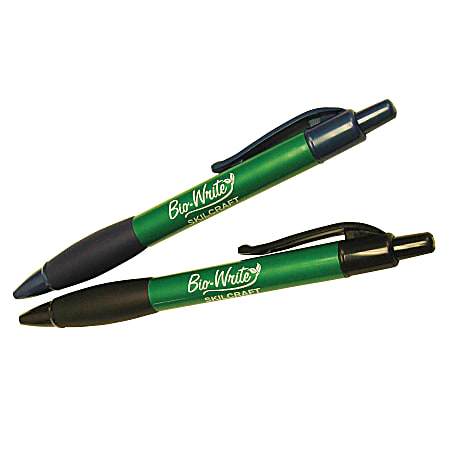 SKILCRAFT® Bio-Write® Retractable Pens, Medium Point, Black Ink, Pack Of 12 (AbilityOne 7520-01-578-9307)
