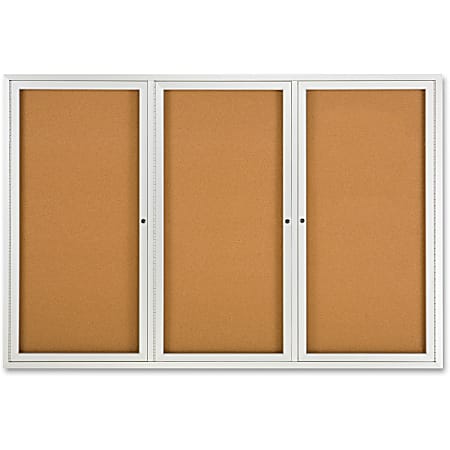 Quartet® Fully Enclosed 3-Door Bulletin Board, 72" x 48", Aluminum Frame With Silver Finish