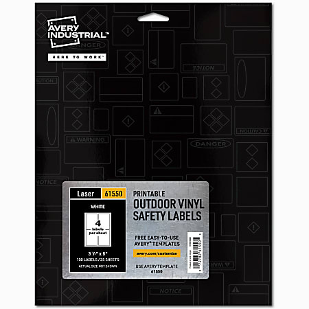 Avery Industrial™ Adhesive Vinyl Labels, 61550, Rectangle, 3.5" x 5", White, Pack Of 100