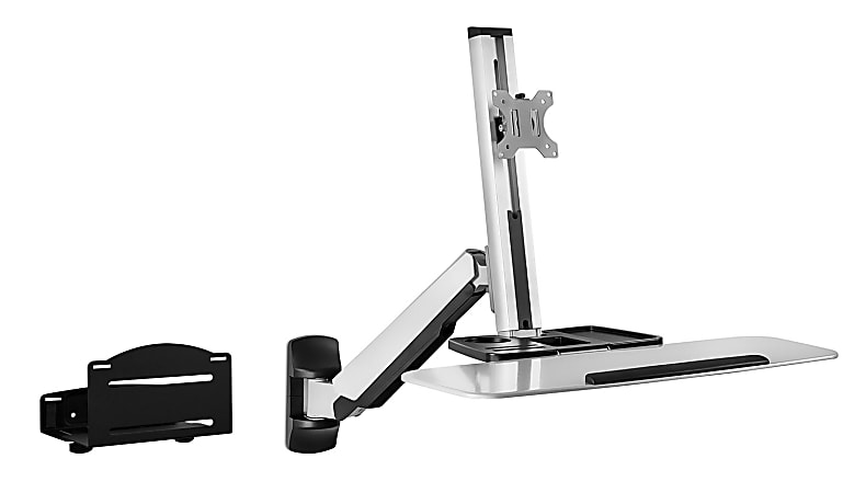 Mount-It! MI-7905 36"W Standing Computer Desk With Articulating Monitor Mount, Keyboard Tray Arm And CPU Holder, Silver