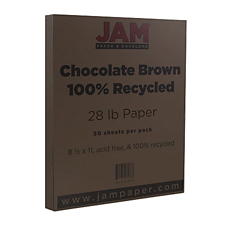 JAM Paper® Printer Paper, Letter Size (8 1/2" x 11"), 28 Lb, Chocolate Brown, Ream Of 50 Sheets