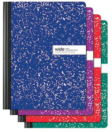 Office Depot® Brand Marble Composition Book, 7 1/2" x 9 3/4", Wide Ruled, 100 Sheets, Assorted Colors (No Color Choice)