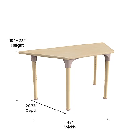 Bright Beginnings 59 Commercial Grade Wooden Half Circle Adjustable Height Classroom Activity Table - Metal Legs Adjust 15H - 23H / Beech