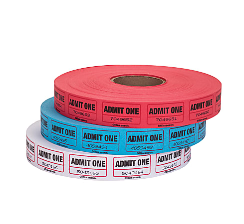59001 2000 per Roll PM Company Admit One Ticket Rolls 4 Rolls in Assorted Colors 