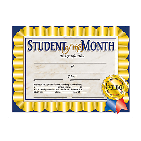 Hayes Publishing Certificates Student Of The Month 8 12 x 11 Multicolor