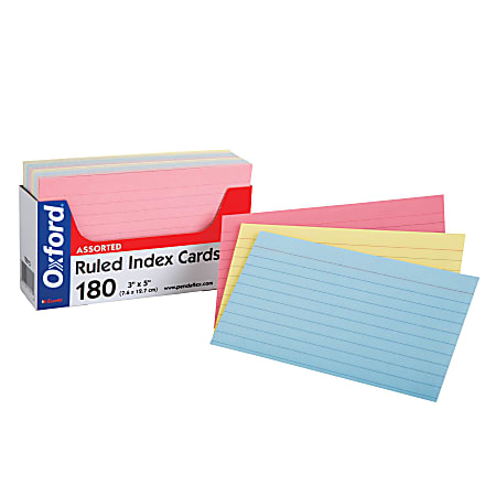 Oxford® Index Card Tray Pack, Ruled, 3" x 5", Assorted Colors, Pack Of 180