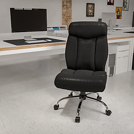 Flash Furniture Hercules Big & Tall High-Back Ergonomic LeatherSoft™ Faux Leather Office Chair With Full Headrest And Chrome Base, Black