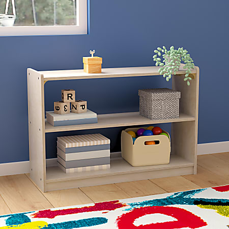 Flash Furniture Bright Beginnings Commercial Grade Extra Wide Wooden&nbsp;Classroom Open Storage&nbsp;Unit, 24-1/2”H x 47-1/4”W x 11-3/4”D, Beech