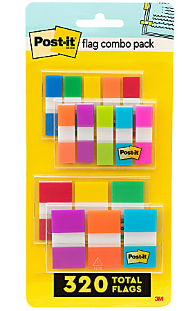 Post-it® Flag Multipack, 1/2" And 1", Assorted Colors, Pack Of 320