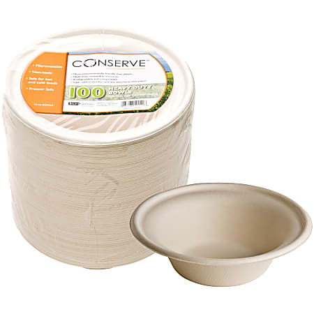 Conserve® 12 Oz. Heavy-Duty Sugar Cane Bowls, White, Pack Of 100