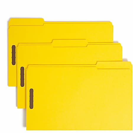 Smead® Color Reinforced Tab Fastener Folders, Legal Size, 1/3 Cut, Yellow, Pack Of 50