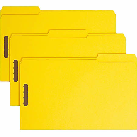 Smead® Color Reinforced Tab Fastener Folders, Legal Size, 1/3 Cut, Yellow, Pack Of 50