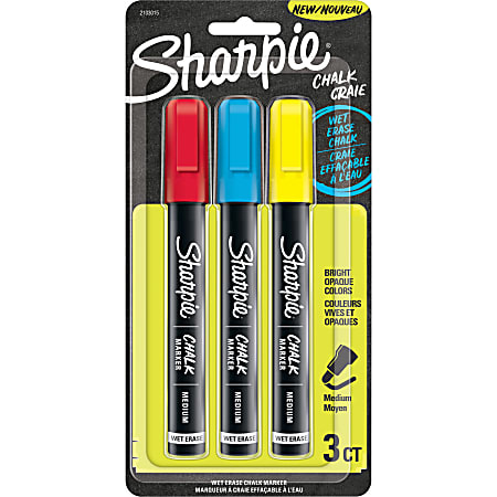 Sharpie® Wet-Erase Chalk Markers, Medium Point, Black Barrel, Assorted Ink Colors, Pack Of 3 Markers
