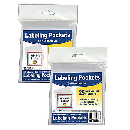 C Line Self Adhesive Labeling Pockets With Inserts 3 12 x 2 34 Clear Pack  Of 50 PocketsInserts - Office Depot
