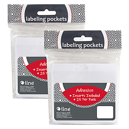 C Line Self Adhesive Labeling Pockets With Inserts 3 12 x 2 34 Clear Pack  Of 50 PocketsInserts - Office Depot