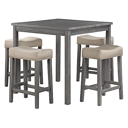 Office Star Celina 5PC Counter Height Dining Set, 36&rdquo;H x 36&rdquo;W x 36&rdquo;D, Antique Gray/Light Gray