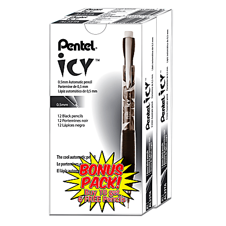 Pentel® ICY Multipurpose Automatic Pencils, 0.5 mm, Transparent Smoke Barrels, Pack Of 24