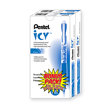 Pentel® ICY Multipurpose Automatic Pencils, 0.7 mm, Transparent Blue Barrels, Pack Of 24