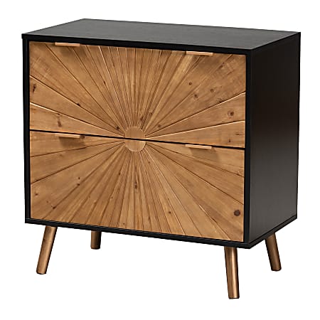 Baxton Studio Richardson 28-5/16”W Mid-Century Transitional 2-Tone Wood 2-Drawer Storage Cabinet, Black/Natural Brown