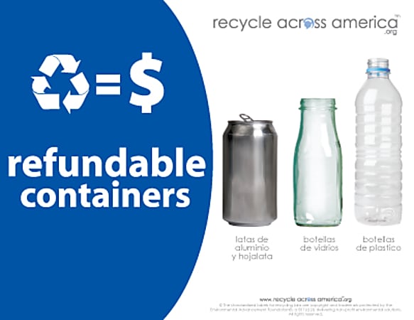 Recycle Across America Refundables Standardized Recycling Labels, REF-8511, 8 1/2" x 11", Royal Blue