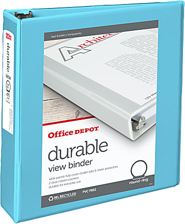 Office Depot® Brand 49% Recycled Durable View Round-Ring Binders, 2" Round Rings, Light Blue