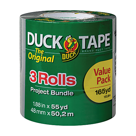 Duck® Duct Tape, 1.88" x 55 Yd., Silver, Pack Of 3 Rolls