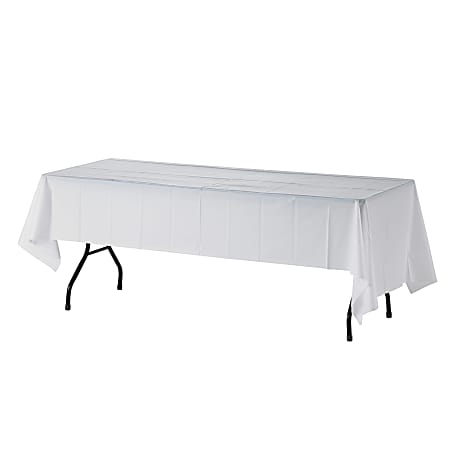 Genuine Joe Plastic Table Covers, 54" x 108", White, Pack Of 6