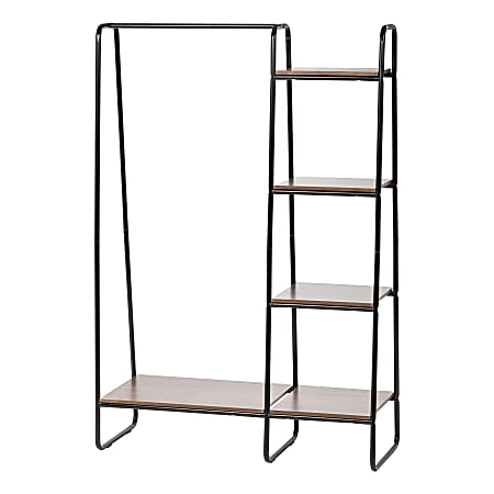 IRIS Metal Garment Rack With Wood Shelves, 59-1/2"H x 39-13/16"W x 15-3/4"D, Black/Dark Brown