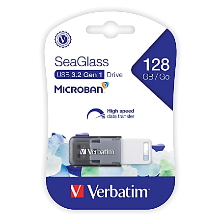 Verbatim® SeaGlass USB 3.2 Gen 1 Flash Drive, 128GB, Gray