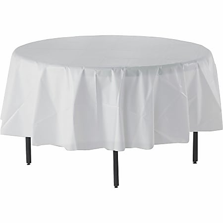 Genuine Joe Plastic Round Table Covers, 48"-60" Diameter, White, Pack Of 6