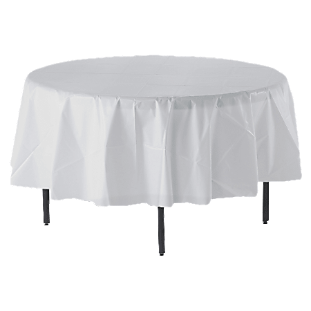 Genuine Joe Plastic Round Table Covers, 48"-60" Diameter, White, Pack Of 6