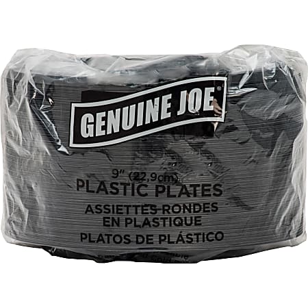 Genuine Joe 9" Round Plastic Plates, Black, Pack