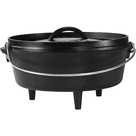 Lodge 14 Inch / 10 Quart Cast Iron Deep Camp Dutch Oven - Camping, Cooking, Searing, Sauteing, Baking, Broiling, Braising, Frying, Simmering, Roasting - Oven Safe - 2.50 gal Dutch Oven Griddle - Black - Cast Iron Body