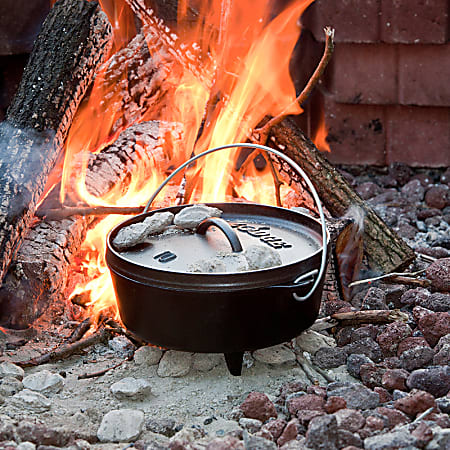 Lodge 14 Inch 10 Quart Cast Iron Deep Camp Dutch Oven Camping Cooking  Searing Sauteing Baking Broiling Braising Frying Simmering Roasting Oven  Safe 2.50 gal Dutch Oven Griddle Black Cast Iron Body - Office Depot