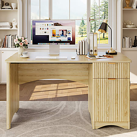 Bestier 55 Computer Desk with Drawer 2 Tier Storage Cabinet for Home ...