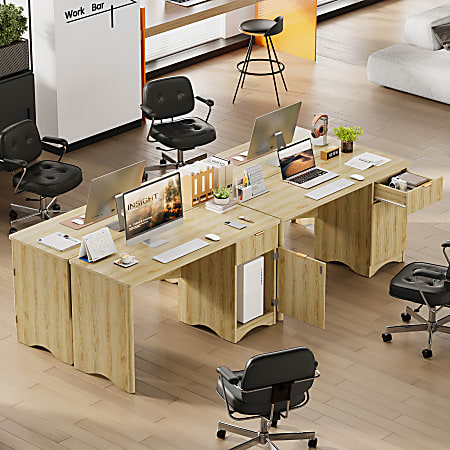 Bestier 55 Computer Desk with Drawer 2 Tier Storage Cabinet for Home ...
