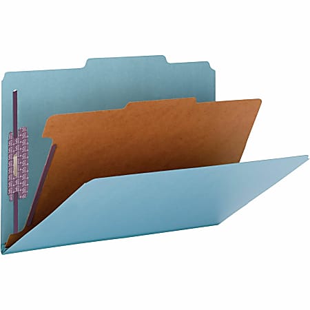 Smead® Classification Folders, With SafeSHIELD® Coated Fasteners, 1 Divider, 2" Expansion, Legal Size, 50% Recycled, Blue, Box Of 10