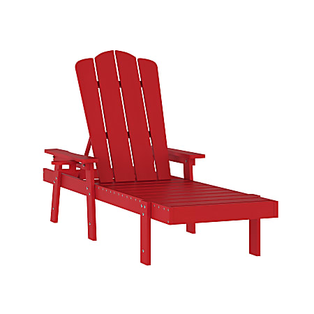 Flash Furniture Sonora Commercial Grade Adjustable Adirondack Lounger with Cupholder, All-Weather Indoor/Outdoor Recycled HDPE Lounge Chair, Red