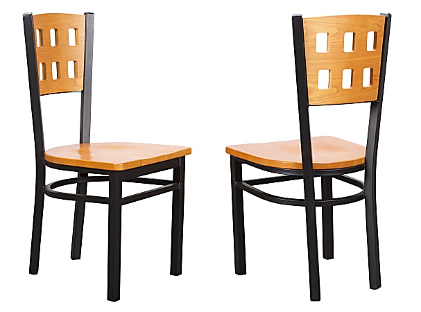 Linon Alcera Metal Side Chairs, Black/Medium Oak, Set Of 2 Chairs