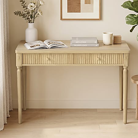 Bestier 47” Fluted Wood Ergonomic Executive Writing Desk with 2 Drawers, Natural Oak, Total Qty 1