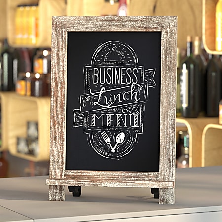 Flash Furniture Canterbury Tabletop Magnetic Chalkboard Signs With Scrolled Legs, Porcelain Steel, 14"H x 9-1/2"W x 1-7/8"D, Weathered Brown Frame, Pack Of 10 Signs