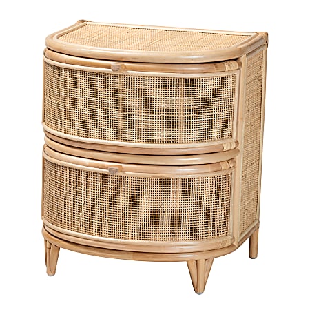 bali & pari Oleta Natural Rattan 2-Drawer Nightstand, 24”H x 21-5/16”W x 17-3/4”D, Natural Brown