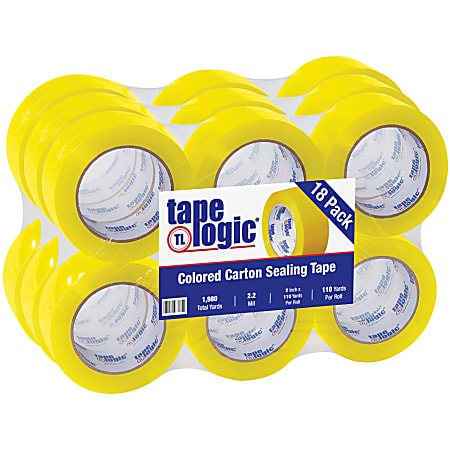 Tape Logic® Carton-Sealing Tape, 3" Core, 2" x 110 Yd, Yellow, Pack Of 18