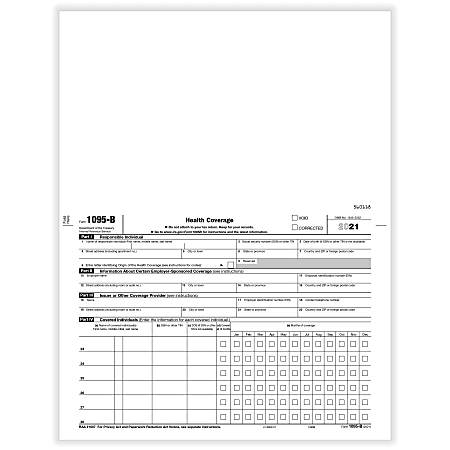 ComplyRight™ 1095-B Tax Forms, Employee/Employer Copy of Health Coverage, Laser, 8-1/2" x 11", Pack Of 50 Forms