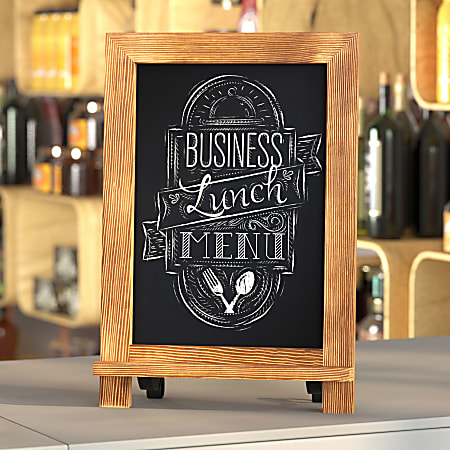 Flash Furniture Canterbury Tabletop Magnetic Chalkboard Signs With Scrolled Legs, Porcelain Steel, 14"H x 9-1/2"W x 1-7/8"D, Torched Brown Frame, Pack Of 10 Signs