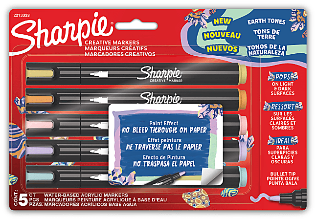 Sharpie® Creative Markers, Water-Based Acrylic Paint Markers, Earth Tones. Bullet Tip, Assorted Colors, 5 Count