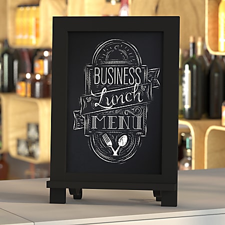 Flash Furniture Canterbury Tabletop Magnetic Chalkboard Signs With Scrolled Legs, Porcelain Steel, 14"H x 9-1/2"W x 1-7/8"D, Black Frame, Pack Of 10 Signs