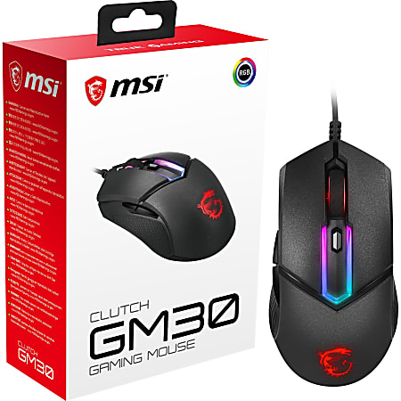 MSI Clutch GM30 Gaming Mouse - Rugged - Optical - Cable - Black - USB 2.0 - 6200 dpi - Scroll Wheel - 6 Button(s) - Medium Hand/Palm Size - Symmetrical