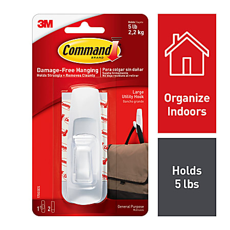 Command Large Utility Removable Plastic Hooks 1 Command Hook 2 Command  Strips Damage Free White - Office Depot