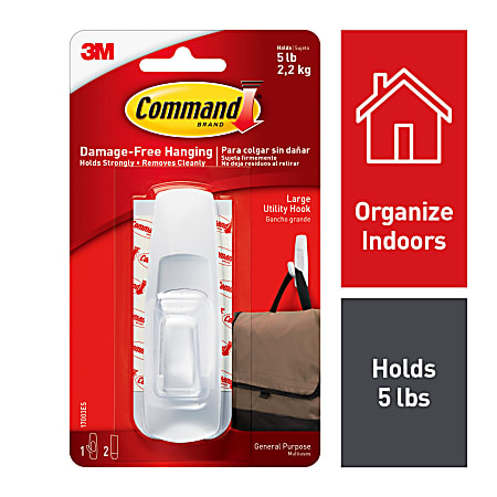 Command Large Utility Removable Plastic Hooks 1 Command Hook 2 Command Strips Damage Free White Office Depot